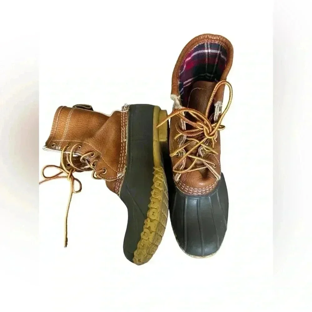 L.L. Bean Leather Bean Boots Womens 7 Brown Black  Duck Boots Lace Up